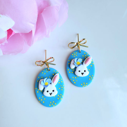 Blue Egg Bunny Bow Earring