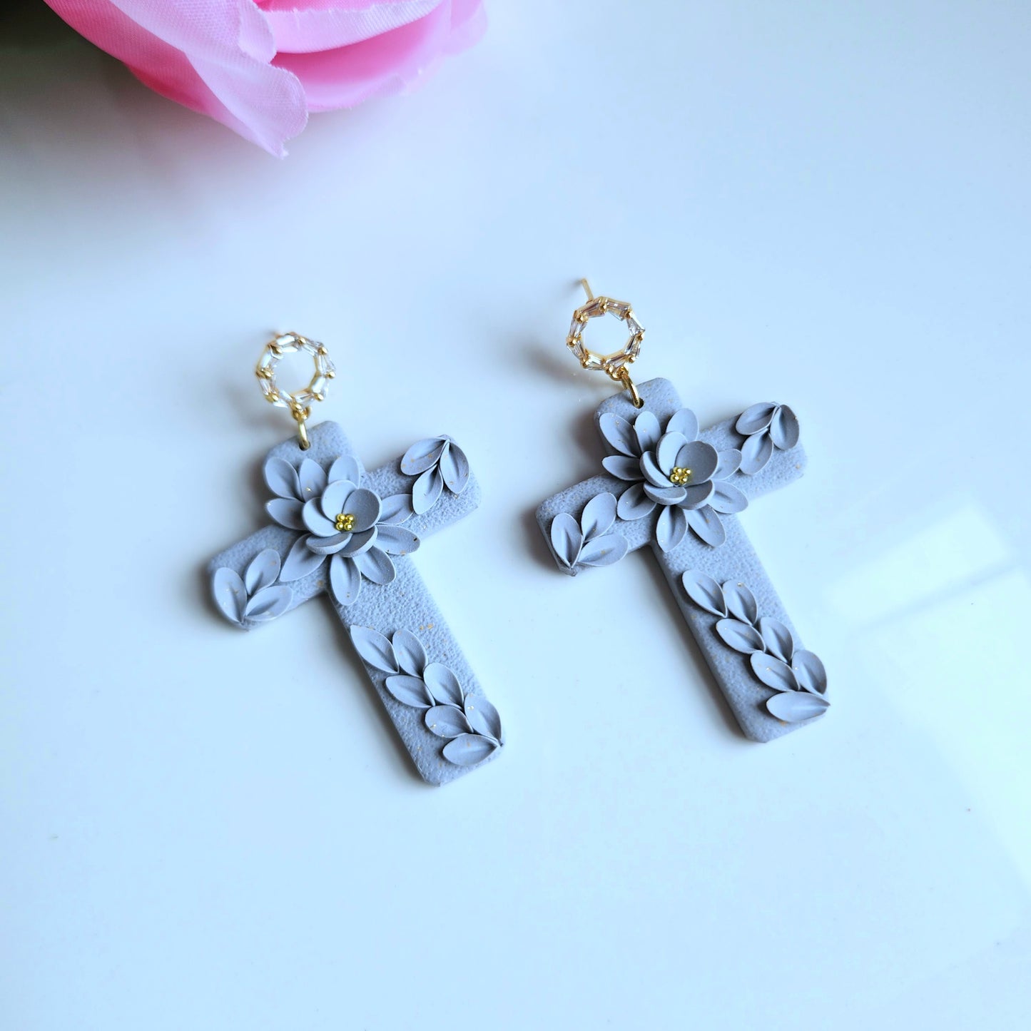 Floral Cross Earrings