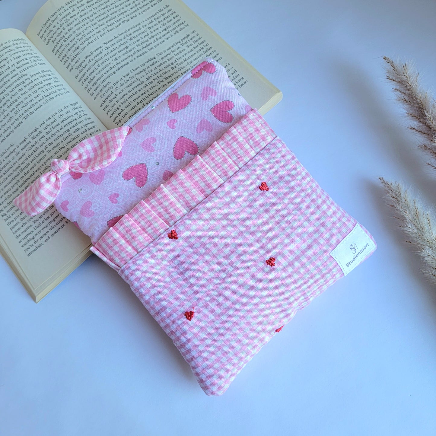 Pink Gingham Padded Kindle Sleeve with Ruffled Pocket