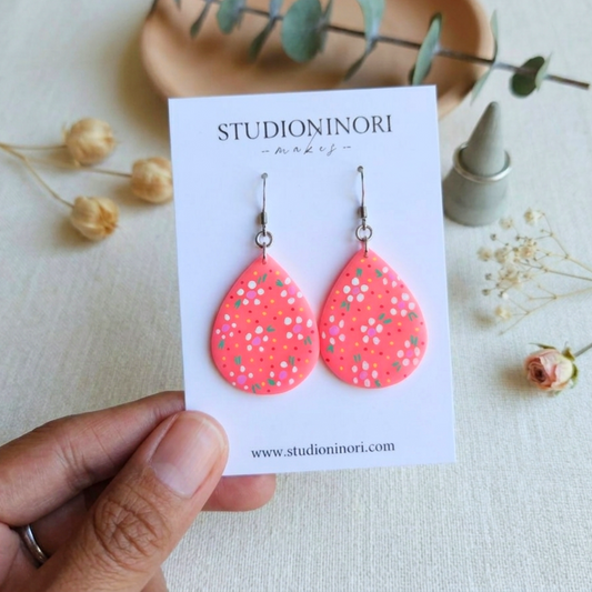 Pink Floral Teardrop Earrings