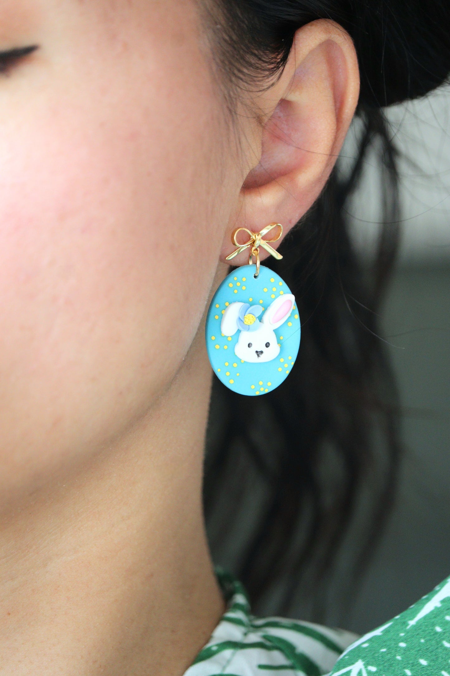 Blue Egg Bunny Bow Earring