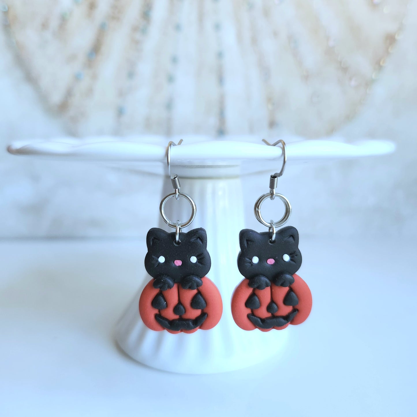 Black Cat in Pumpkin Earring