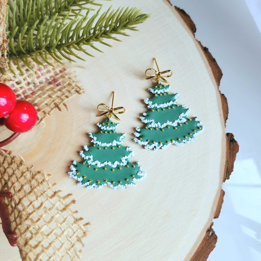 Snow Dusted Christmas Tree Earrings