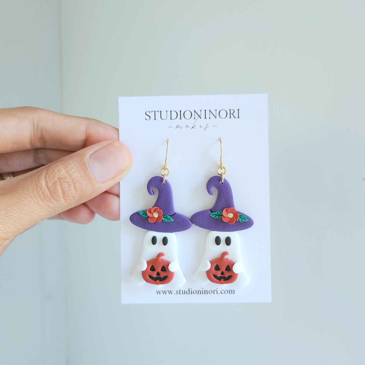 Purple Witch Hat Ghost Earrings
