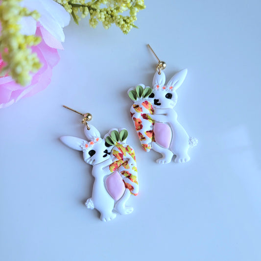 Floral Bunny Carrot Earring